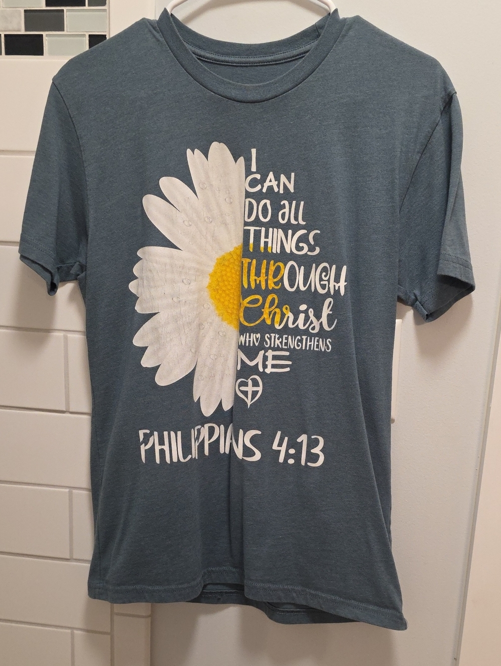 Love in Faith Blue Graphic Tee with White Print